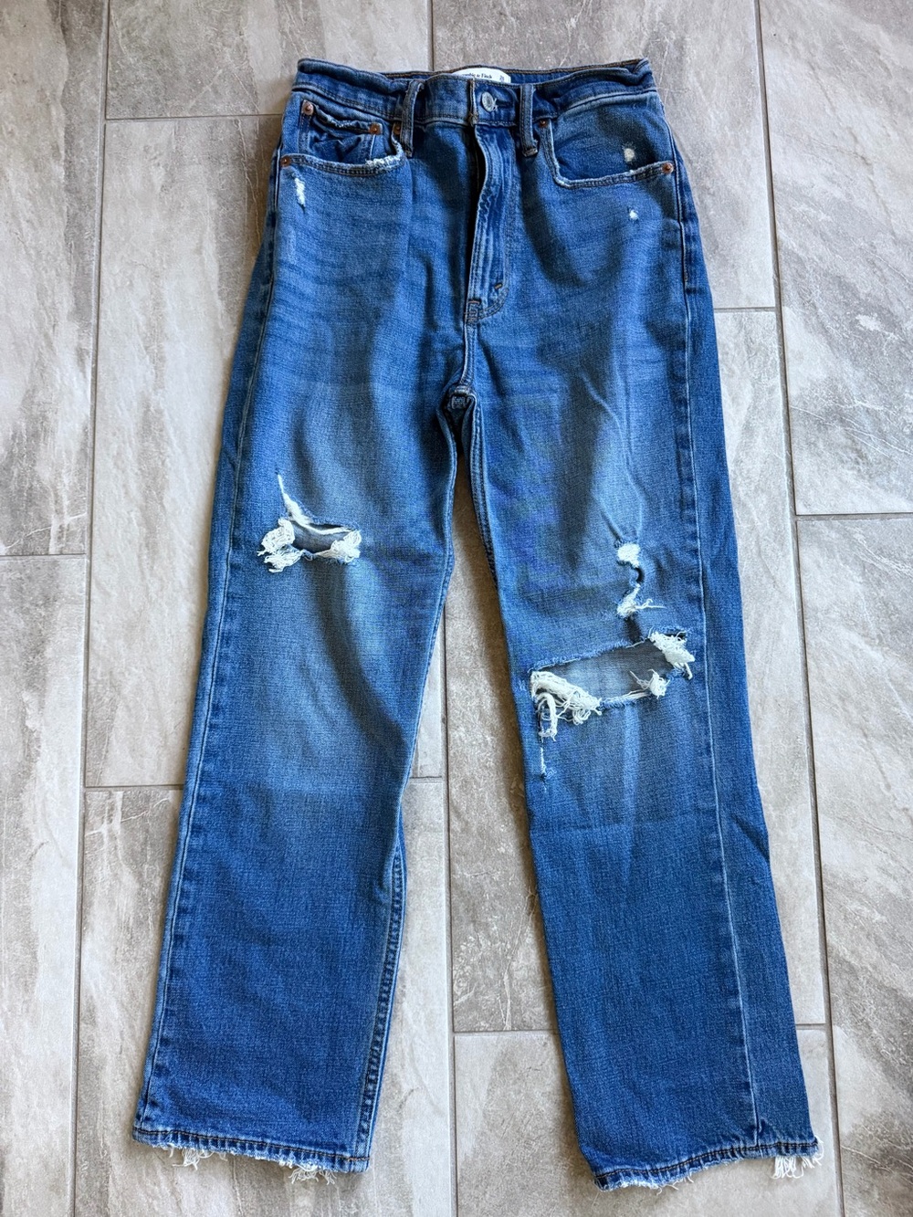 Abercrombie & Fitch Women's Distressed Blue Straight Jeans